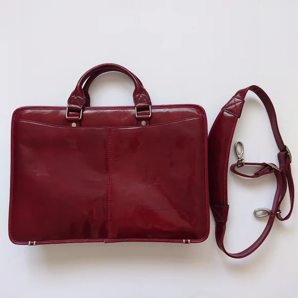 Vantaggio Italian Leather Laptop Briefcase Red RARE 16.5 x 11.5 x 5 RTL $490